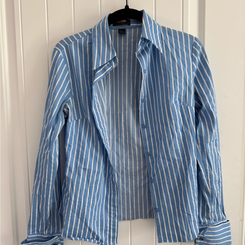 Express Blue and White Striped Shirt